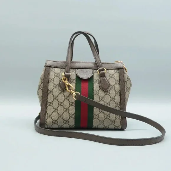 100% Authentic GUCCI Ophidia Top Handle Brown GG Canvas Satchel - Picture 2 of 12